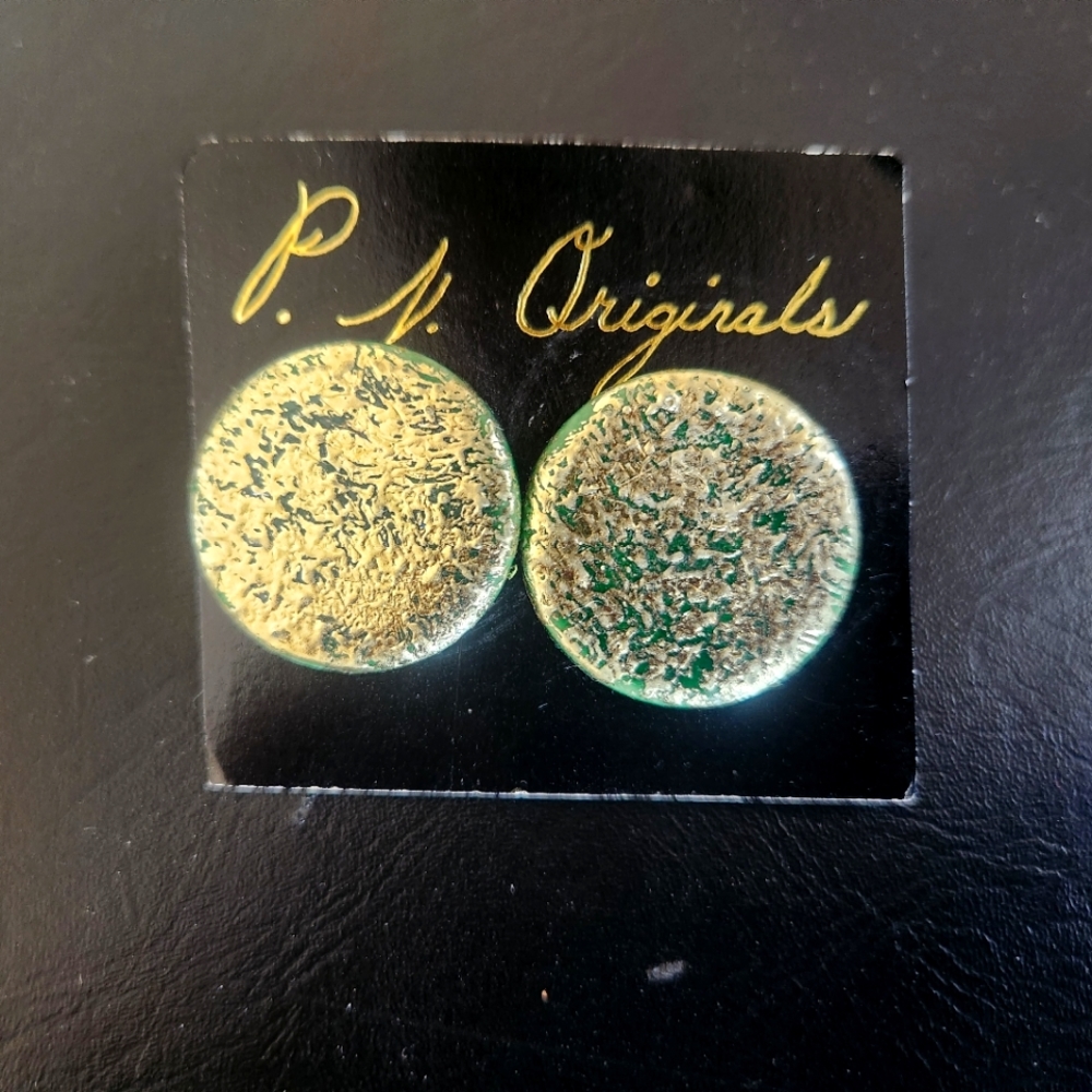 Vintage 80s Oversized Gold Foil Stud Earrings